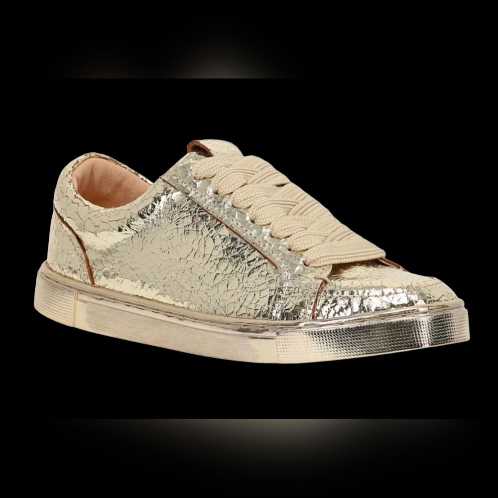 NIB Frye Ivy Court Low Lace Sneaker, Gold Mirror, Womens 6.5​
